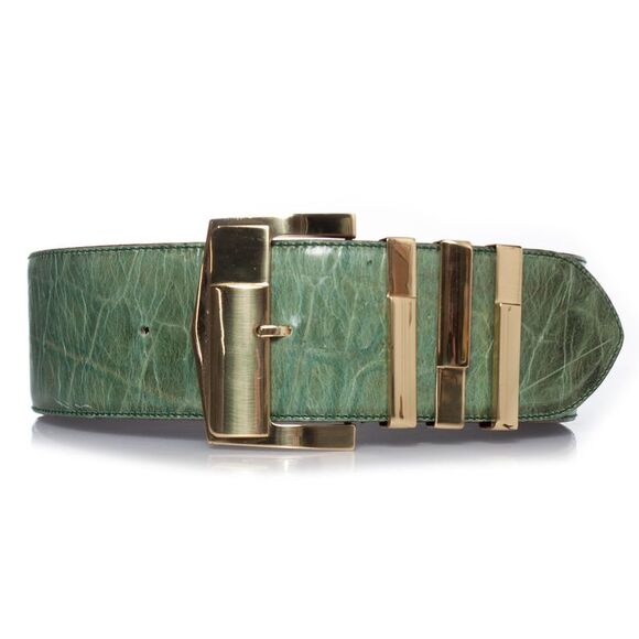 Gianni Versace Green croc stamped leather waist belt